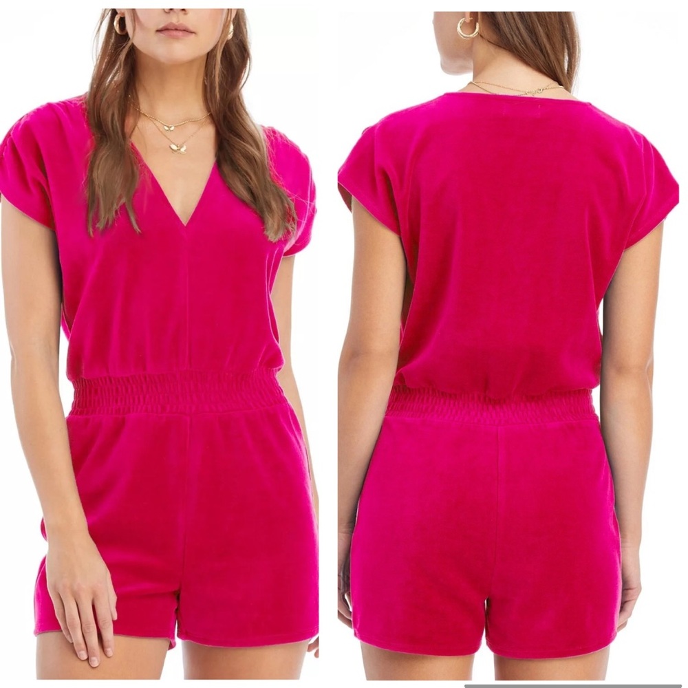 Juicy Couture “Free Love” Velour Romper in Hot Pink Women’s XS
